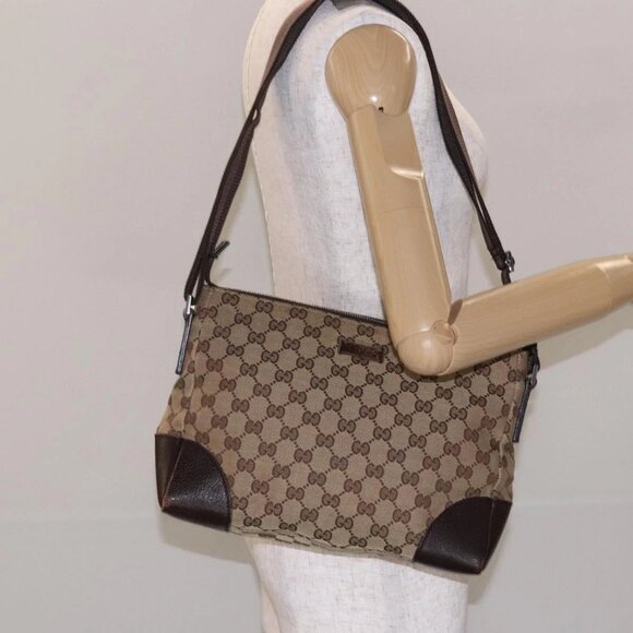 GUCCI GG Canvas Shoulder Bag Beige Silver 114273 Auth gh243 - Picture 3 of 16